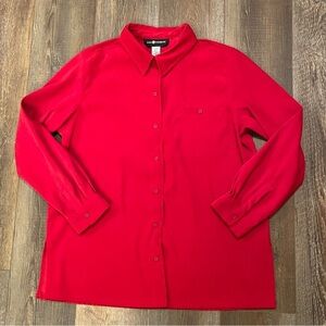 SAG HARBOR Women's Size 14 LUXE Holiday Red‎ Brushed Knit Button Tunic Blouse